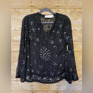 Hillary Scott Black Sheer Beaded Top with camisole size S